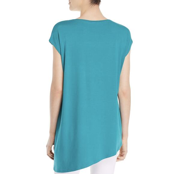NWT Eileen Fisher Asymmetric Jewel Neck Turquoise Top - Picture 2 of 8
